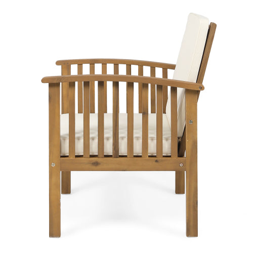 Patio Set Outdoor Acacia Wood Furniture Sets-Modern Club Chair Conversation Sets with Side Table for Garden, Patio & Deck ( Brown Patina+Cream Cushion)