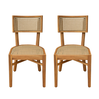 Acacia Wood Dining Chair with Light Brown Wicker