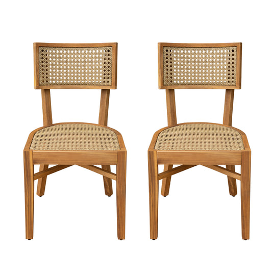 Acacia Wood Dining Chair with Light Brown Wicker