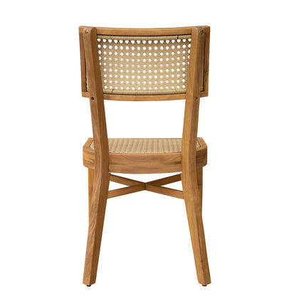 Acacia Wood Dining Chair with Light Brown Wicker