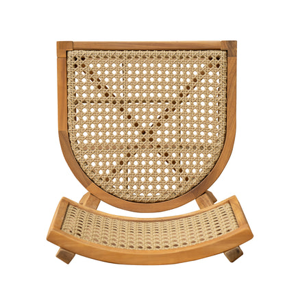 Acacia Wood Dining Chair with Light Brown Wicker