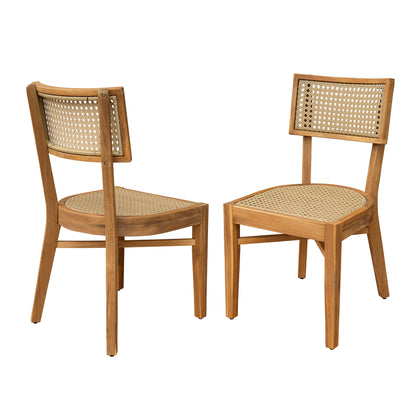 Acacia Wood Dining Chair with Light Brown Wicker