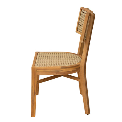 Acacia Wood Dining Chair with Light Brown Wicker