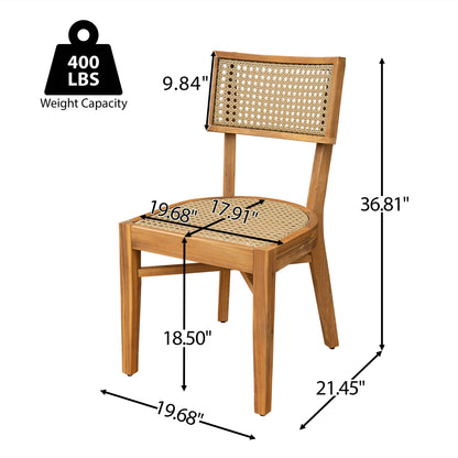 Acacia Wood Dining Chair with Light Brown Wicker