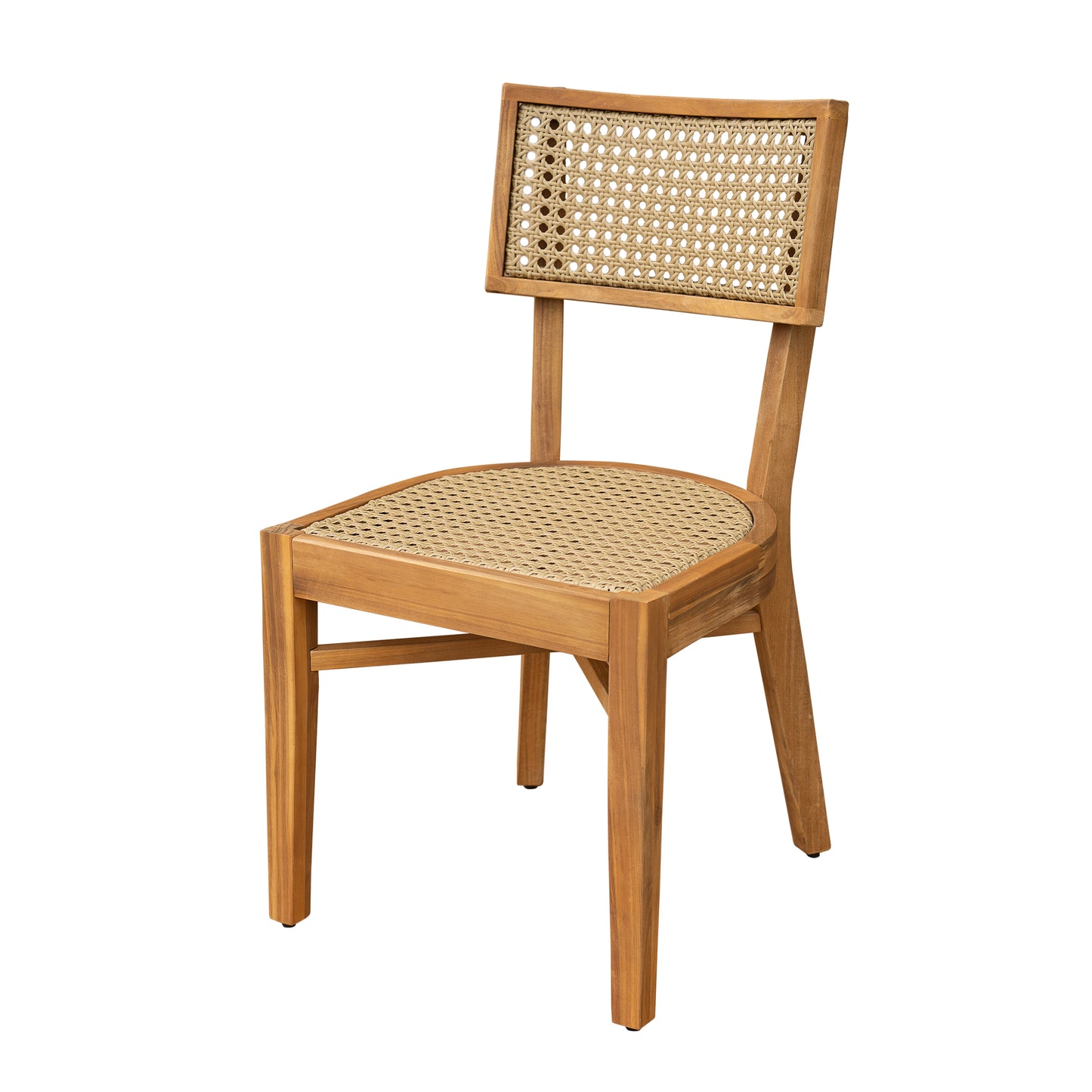 Acacia Wood Dining Chair with Light Brown Wicker