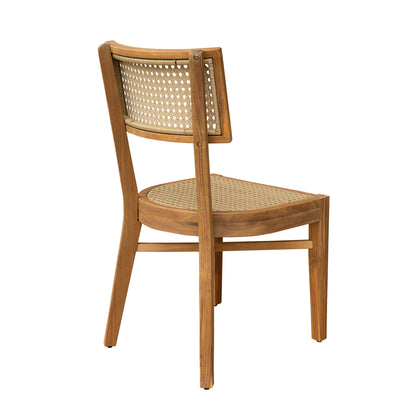 Acacia Wood Dining Chair with Light Brown Wicker