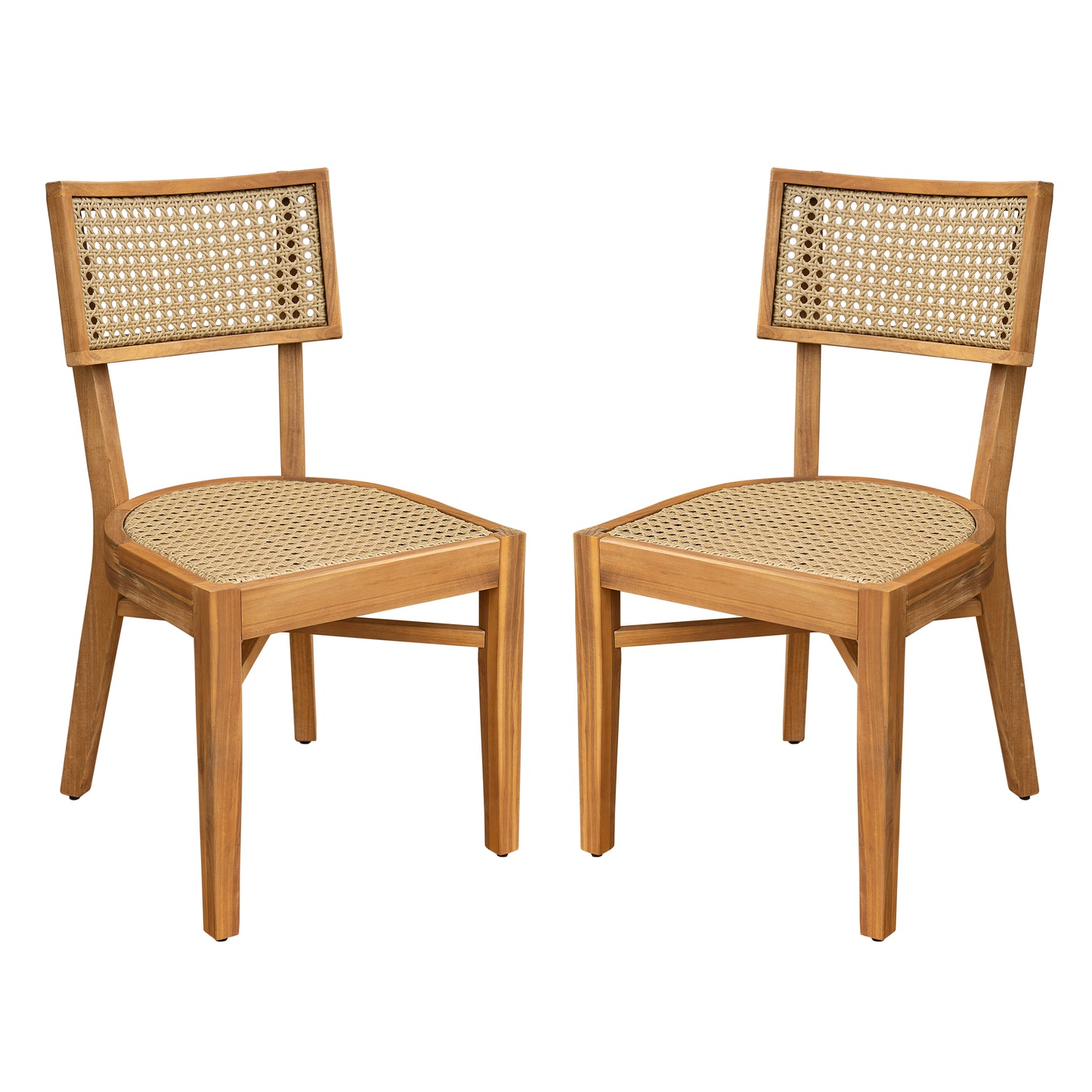 Acacia Wood Dining Chair with Light Brown Wicker