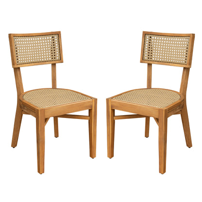 Acacia Wood Dining Chair with Light Brown Wicker