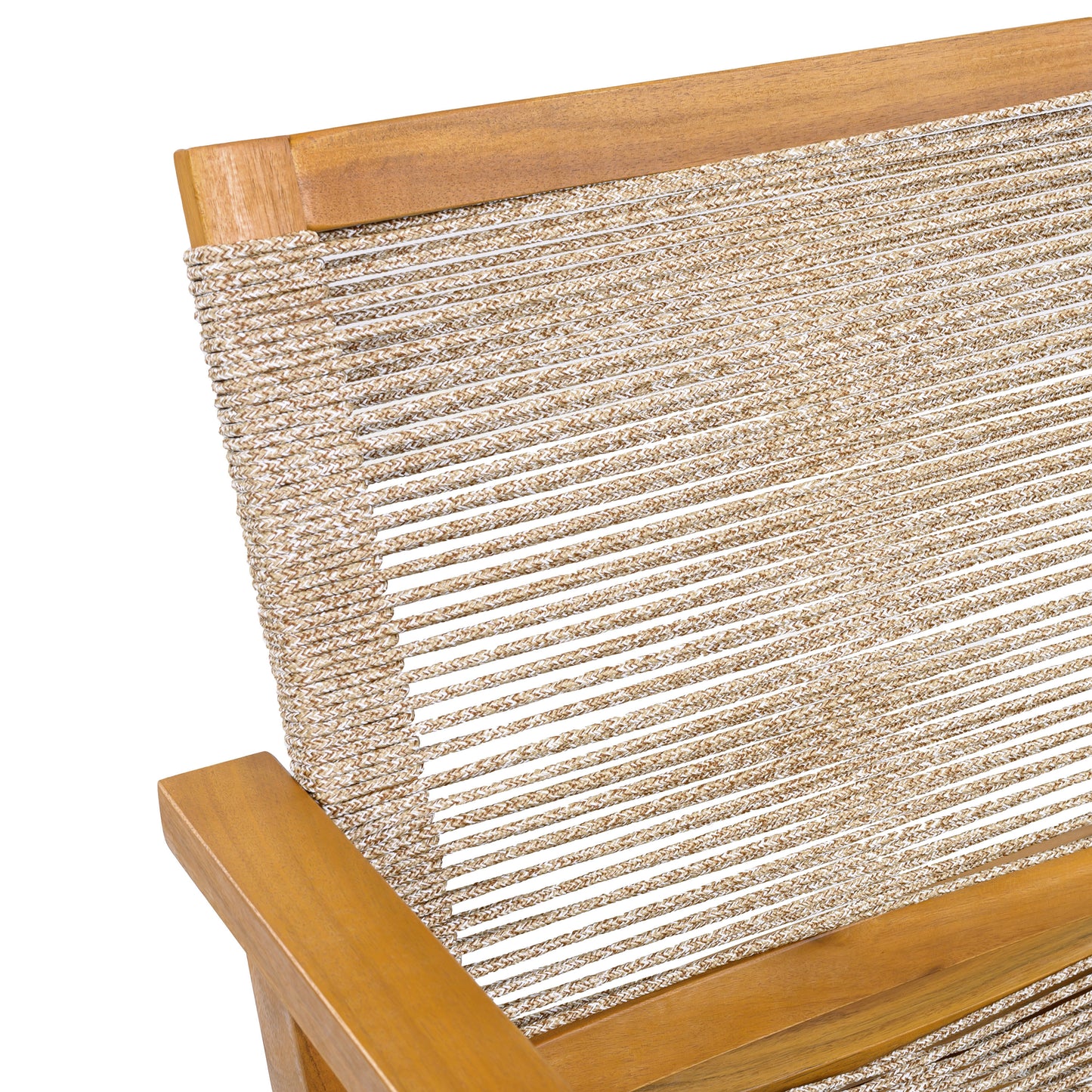 Outdoor Dining Chairs Set of 2, Teak Finish Wood Frame and Mix Brown Rope, Natural Courtyard Style, 400lbs Capacity