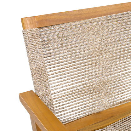 Outdoor Dining Chairs Set of 2, Teak Finish Wood Frame and Mix Brown Rope, Natural Courtyard Style, 400lbs Capacity