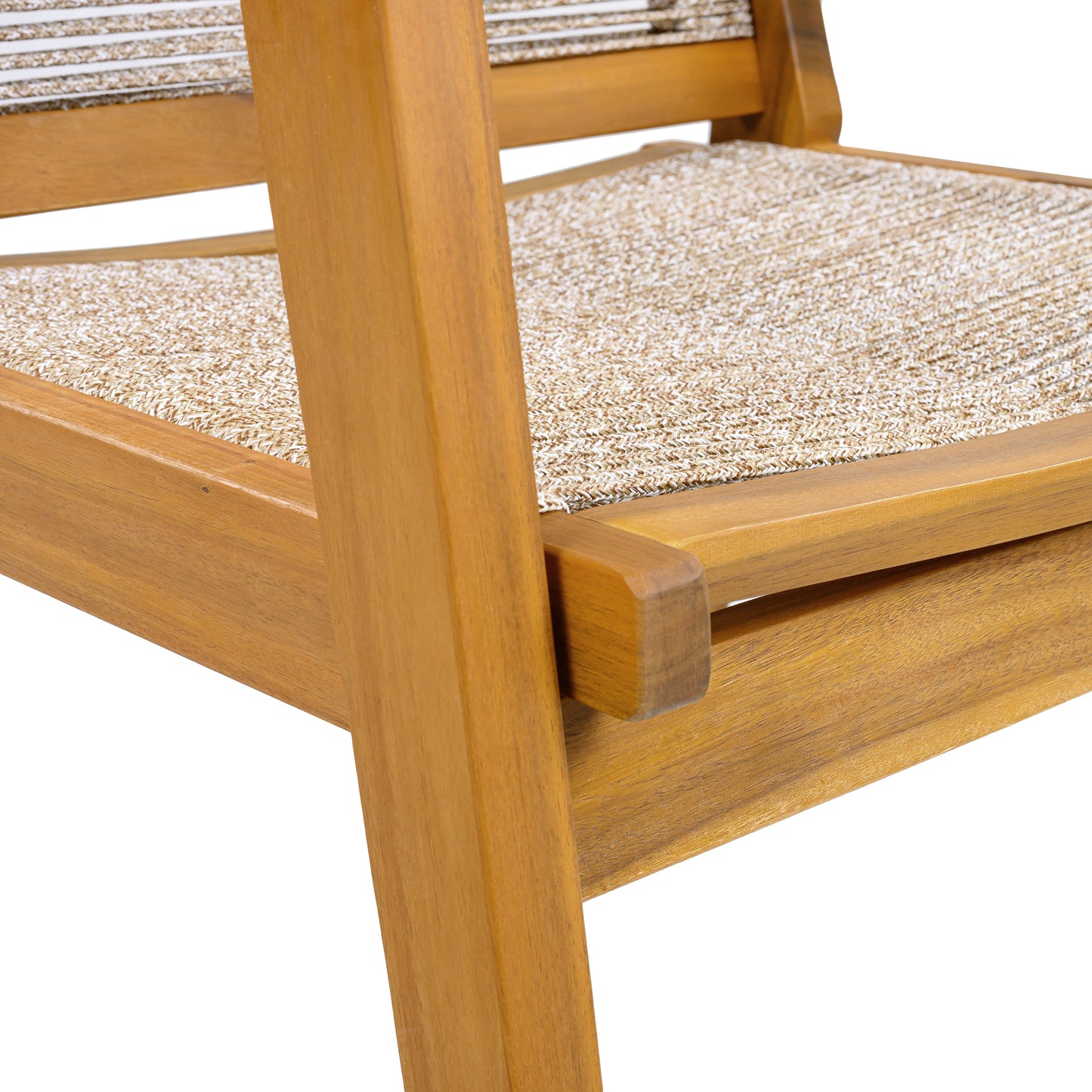 Outdoor Dining Chairs Set of 2, Teak Finish Wood Frame and Mix Brown Rope, Natural Courtyard Style, 400lbs Capacity