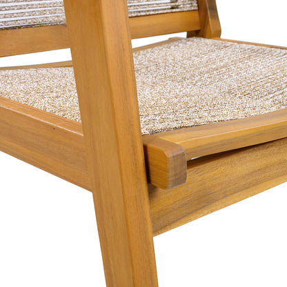 Outdoor Dining Chairs Set of 2, Teak Finish Wood Frame and Mix Brown Rope, Natural Courtyard Style, 400lbs Capacity