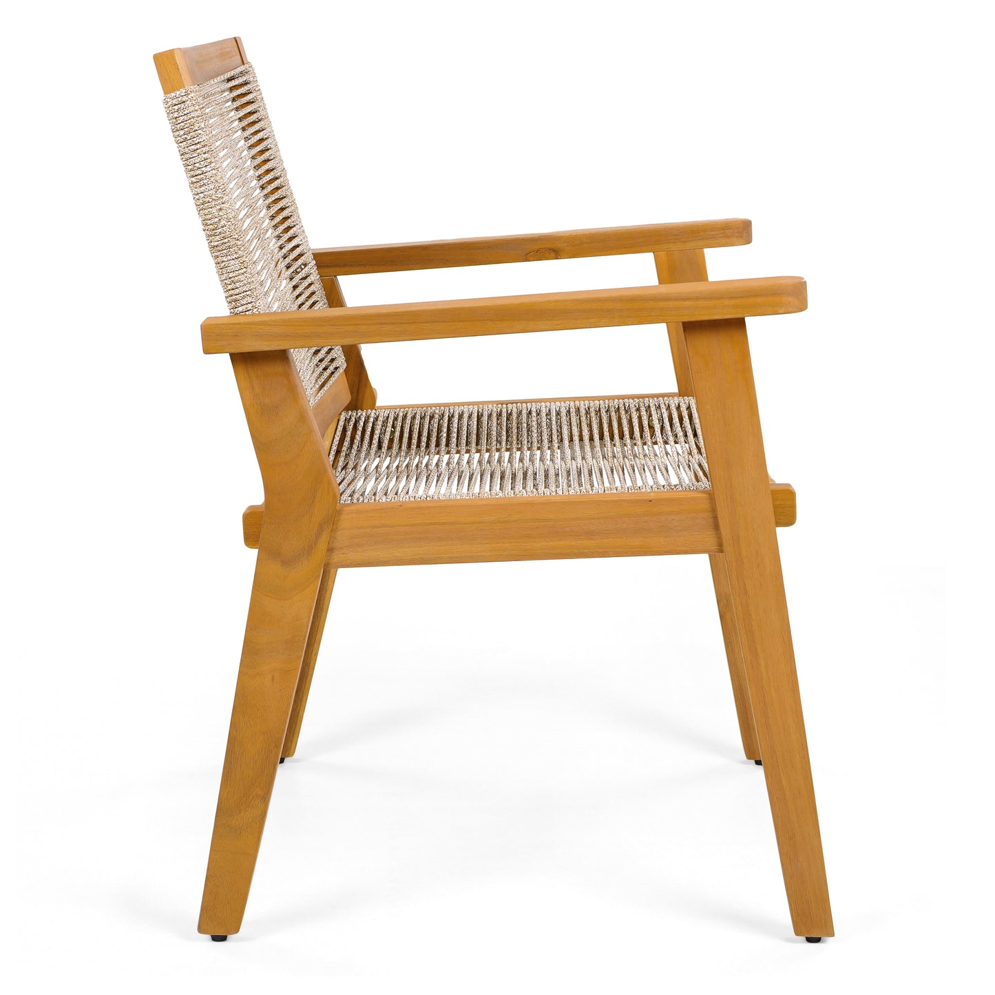 Outdoor Dining Chairs Set of 2, Teak Finish Wood Frame and Mix Brown Rope, Natural Courtyard Style, 400lbs Capacity