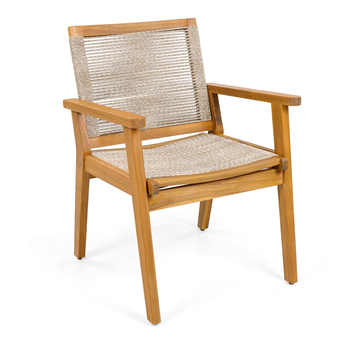 Outdoor Dining Chairs Set of 2, Teak Finish Wood Frame and Mix Brown Rope, Natural Courtyard Style, 400lbs Capacity