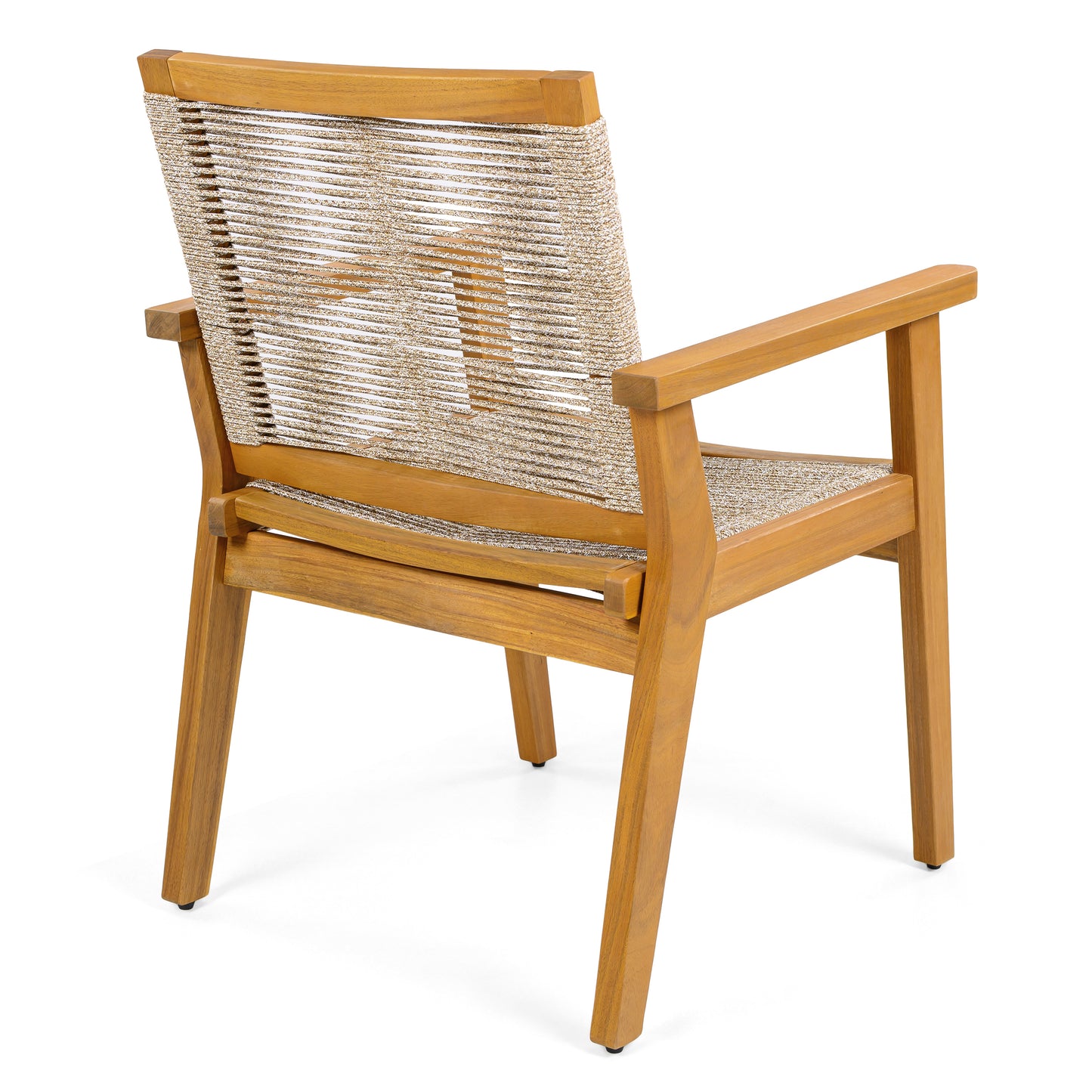 Outdoor Dining Chairs Set of 2, Teak Finish Wood Frame and Mix Brown Rope, Natural Courtyard Style, 400lbs Capacity