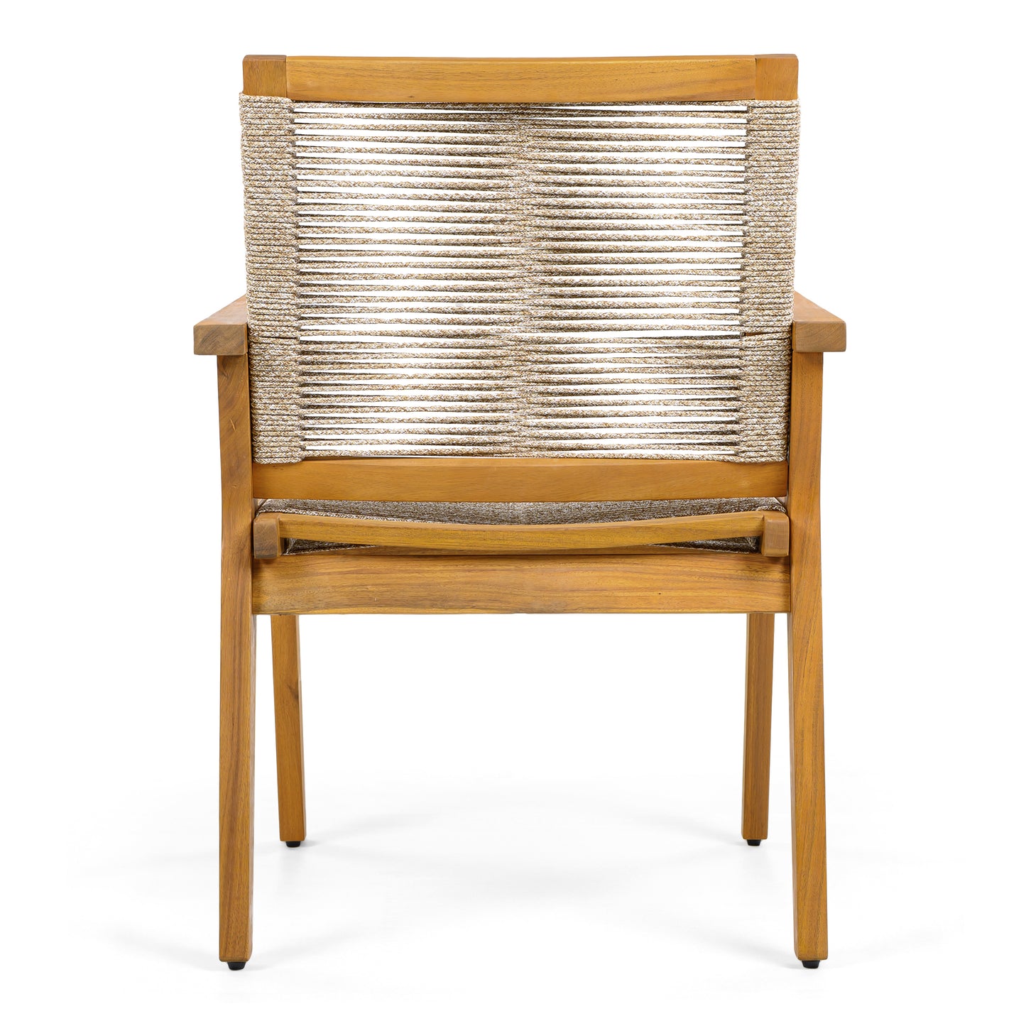 Outdoor Dining Chairs Set of 2, Teak Finish Wood Frame and Mix Brown Rope, Natural Courtyard Style, 400lbs Capacity