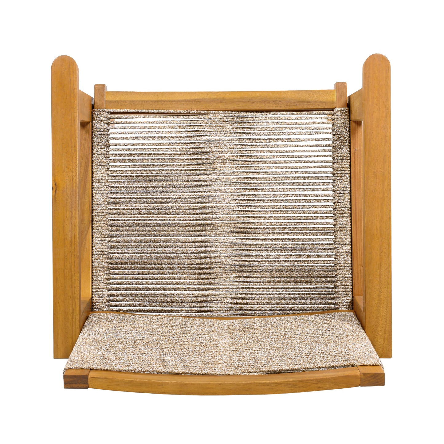 Outdoor Dining Chairs Set of 2, Teak Finish Wood Frame and Mix Brown Rope, Natural Courtyard Style, 400lbs Capacity