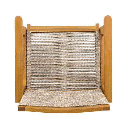 Outdoor Dining Chairs Set of 2, Teak Finish Wood Frame and Mix Brown Rope, Natural Courtyard Style, 400lbs Capacity