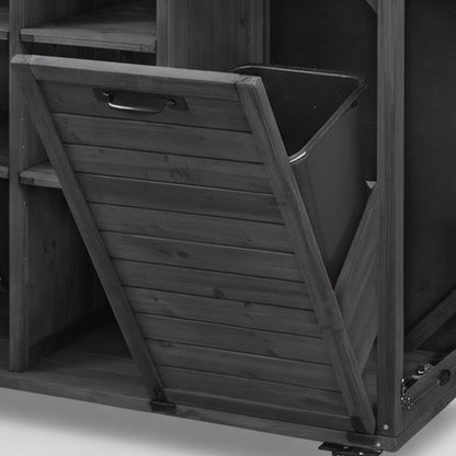 78.3" Outdoor Kitchen Island with Foldable Grill Table, Wooden Outdoor Grill Cart with Trash Can Storage & Stainless Steel Top, Outdoor Bar Cart, Pizza Oven Table for Lawn & Garden, Black