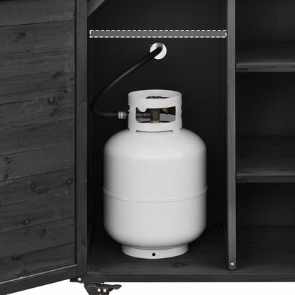 78.3" Outdoor Kitchen Island with Foldable Grill Table, Wooden Outdoor Grill Cart with Trash Can Storage & Stainless Steel Top, Outdoor Bar Cart, Pizza Oven Table for Lawn & Garden, Black