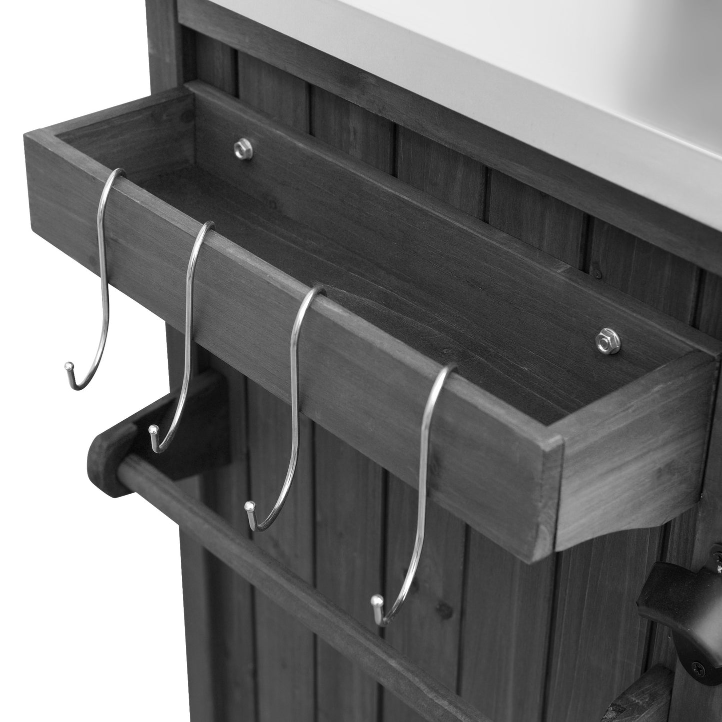 78.3" Outdoor Kitchen Island with Foldable Grill Table, Wooden Outdoor Grill Cart with Trash Can Storage & Stainless Steel Top, Outdoor Bar Cart, Pizza Oven Table for Lawn & Garden, Black