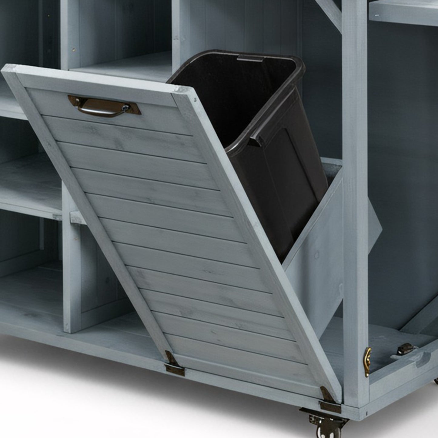 78.3" Outdoor Kitchen Island with Foldable Grill Table, Wooden Outdoor Grill Cart with Trash Can Storage & Stainless Steel Top, Outdoor Bar Cart, Pizza Oven Table for Lawn & Garden, Grey Blue