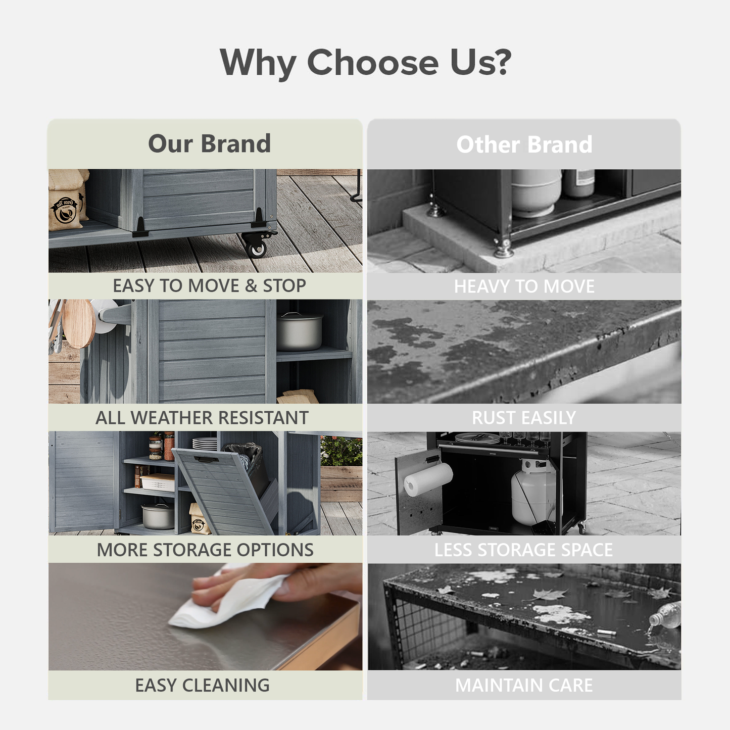 78.3" Outdoor Kitchen Island with Foldable Grill Table, Wooden Outdoor Grill Cart with Trash Can Storage & Stainless Steel Top, Outdoor Bar Cart, Pizza Oven Table for Lawn & Garden, Grey Blue