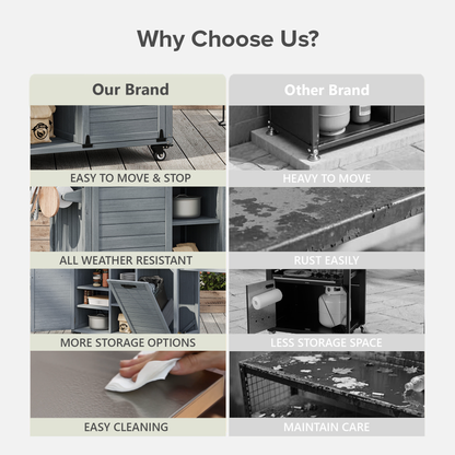 78.3" Outdoor Kitchen Island with Foldable Grill Table, Wooden Outdoor Grill Cart with Trash Can Storage & Stainless Steel Top, Outdoor Bar Cart, Pizza Oven Table for Lawn & Garden, Grey Blue