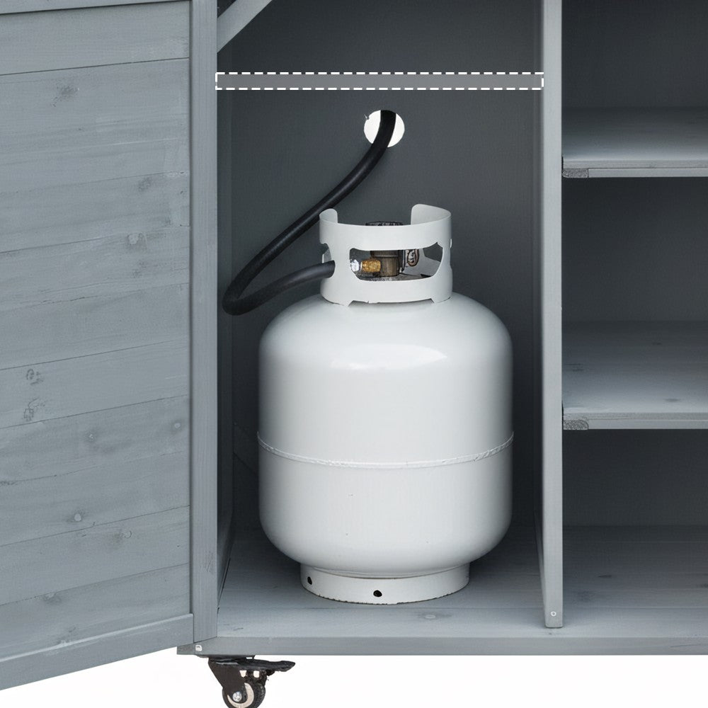 78.3" Outdoor Kitchen Island with Foldable Grill Table, Wooden Outdoor Grill Cart with Trash Can Storage & Stainless Steel Top, Outdoor Bar Cart, Pizza Oven Table for Lawn & Garden, Grey Blue