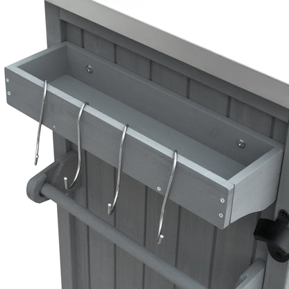 78.3" Outdoor Kitchen Island with Foldable Grill Table, Wooden Outdoor Grill Cart with Trash Can Storage & Stainless Steel Top, Outdoor Bar Cart, Pizza Oven Table for Lawn & Garden, Grey Blue