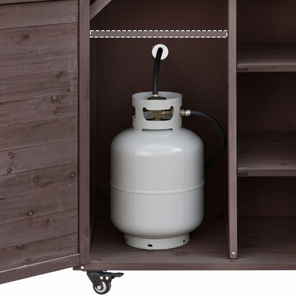 78.3" Outdoor Kitchen Island with Foldable Grill Table, Wooden Outdoor Grill Cart with Trash Can Storage & Stainless Steel Top, Outdoor Bar Cart, Pizza Oven Table for Lawn & Garden, Dark Brown