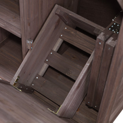 78.3" Outdoor Kitchen Island with Foldable Grill Table, Wooden Outdoor Grill Cart with Trash Can Storage & Stainless Steel Top, Outdoor Bar Cart, Pizza Oven Table for Lawn & Garden, Dark Brown