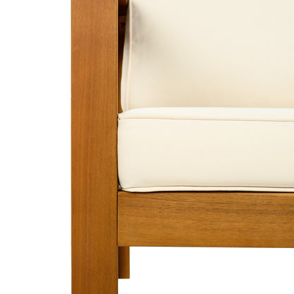 Patio Conversation Set, Outdoor Wood Conversation Seat(Set of 2),Armchair with Cushions,Foldable Acacia Wood Side Table,Teak Finish,Beige Cushion