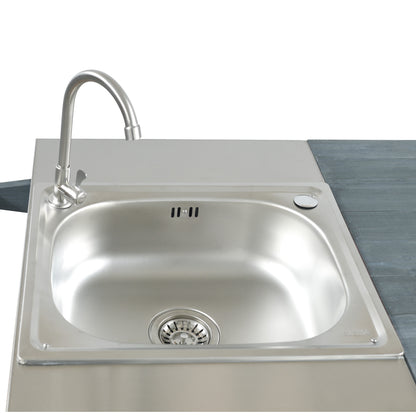 75.4" Outdoor Kitchen Island with Sink, Solid Wood Outdoor Grill Cart for XL Green Egg Grills, Rolling Outdoor Bar Cart with Stainless Steel Top, for Pizza Prep & BBQ, Grey Blue