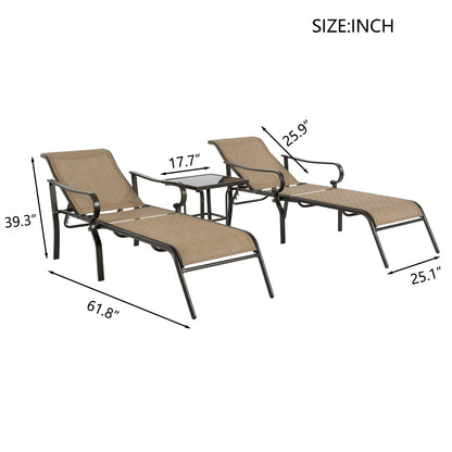 3 Pack Patio Lounge Chair, Outdoor Chaise Lounge with 5 Adjustable Backrest, Sturdy Steel Frame, Sunbathing Recliner, Beach Chair, Tanning Chair for Outside, Yard, Balcony, Pool Chairs