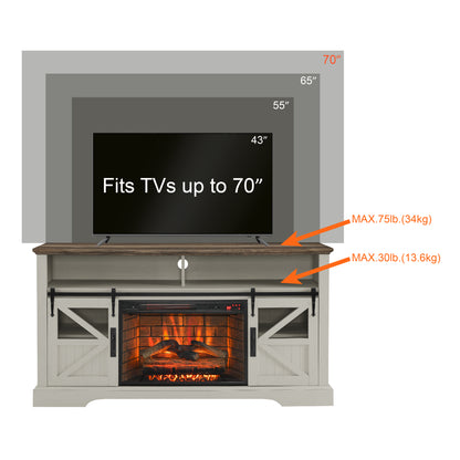 60 Inch Electric Fireplace  Entertainment Center With Door Sensor-Jasmine white color