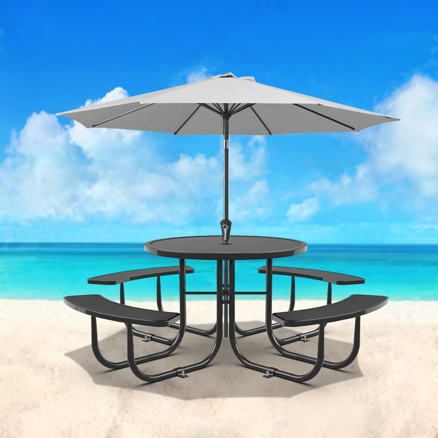 Round Outdoor Steel Picnic Table 46" with umbrella pole,Black