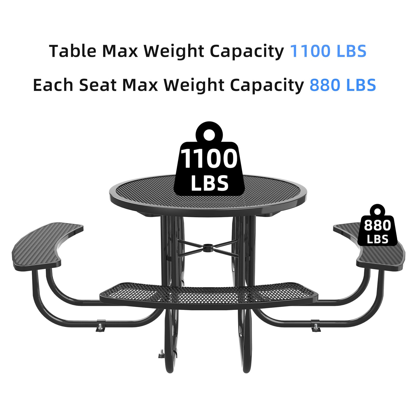 Round Outdoor Steel Picnic Table 46" with umbrella pole,Black