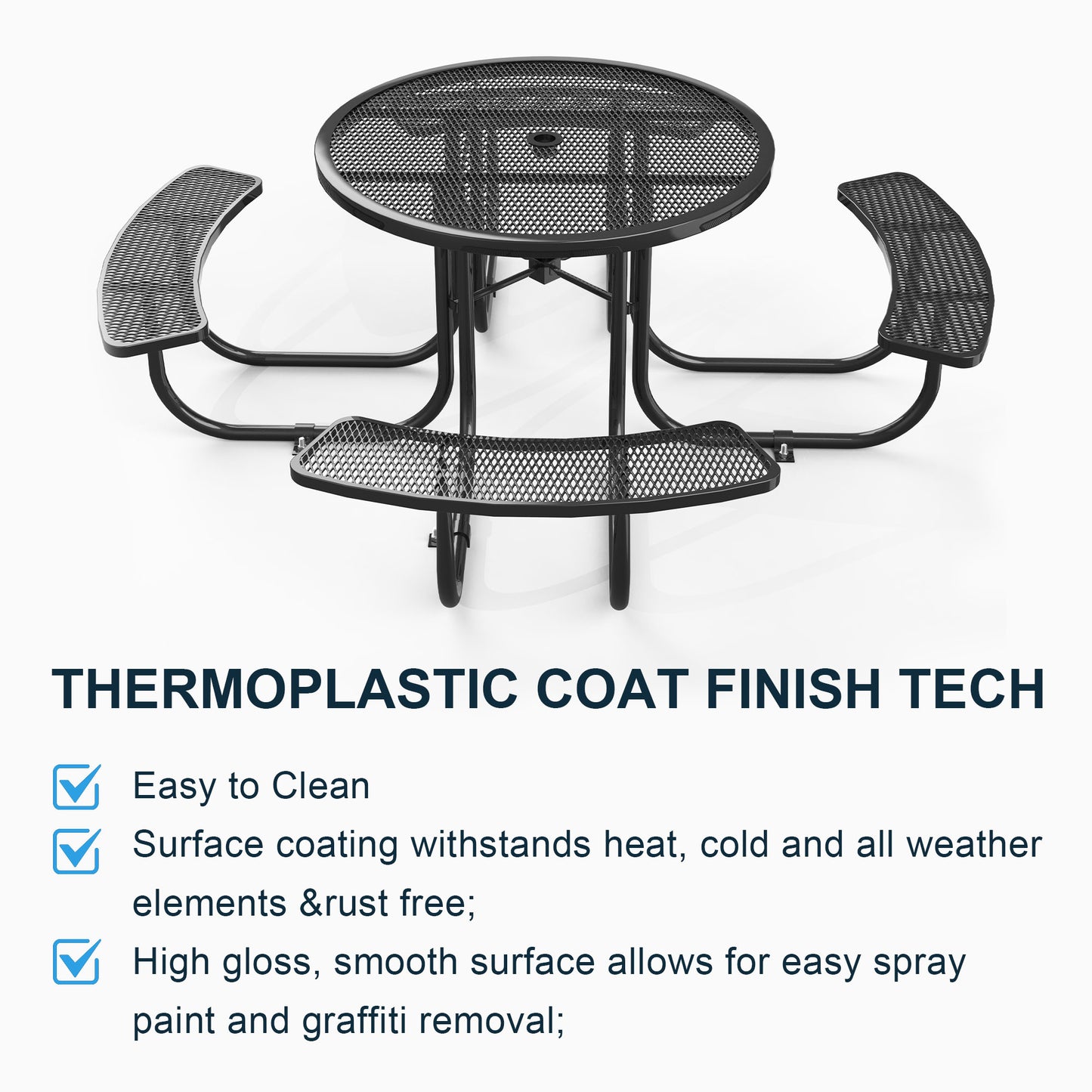 Round Outdoor Steel Picnic Table 46" with umbrella pole,Black