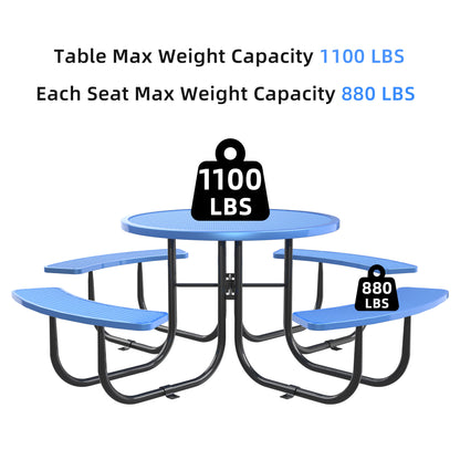 Round Outdoor Steel Picnic Table 46" with umbrella pole,Blue