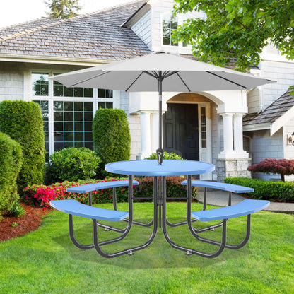 Round Outdoor Steel Picnic Table 46" with umbrella pole,Blue