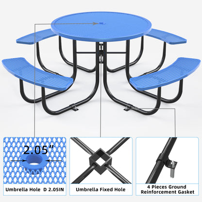 Round Outdoor Steel Picnic Table 46" with umbrella pole,Blue