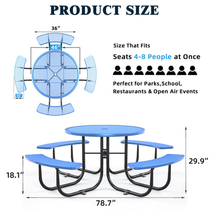 Round Outdoor Steel Picnic Table 46" with umbrella pole,Blue