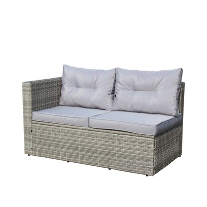 4 Piece Patio Sectional Wicker Rattan Outdoor Furniture Sofa Set with Storage Box Grey