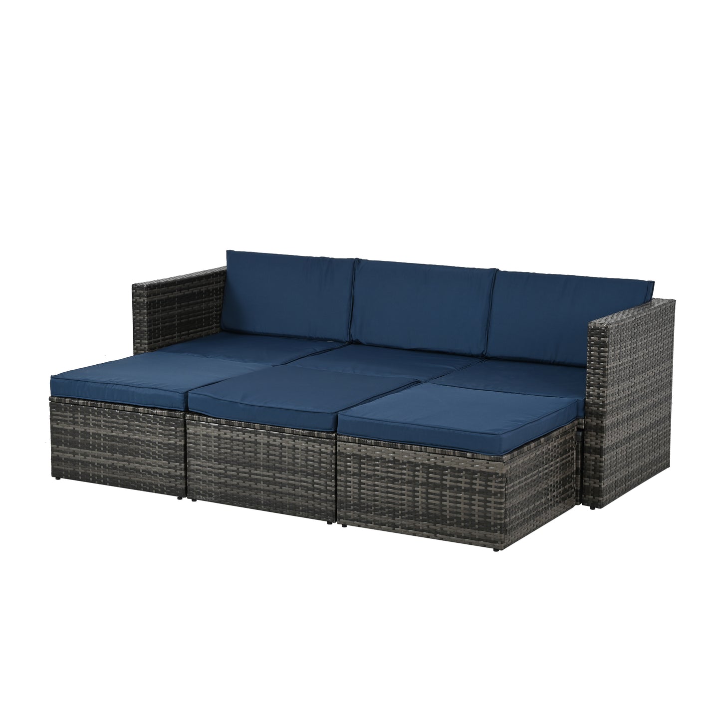 Patio Furniture, Outdoor Furniture, Seasonal PE Wicker Furniture,5 Set Wicker Furniture With Plywood Coffee Table,with lift TOP Coffee Table,with Lounger Sofa