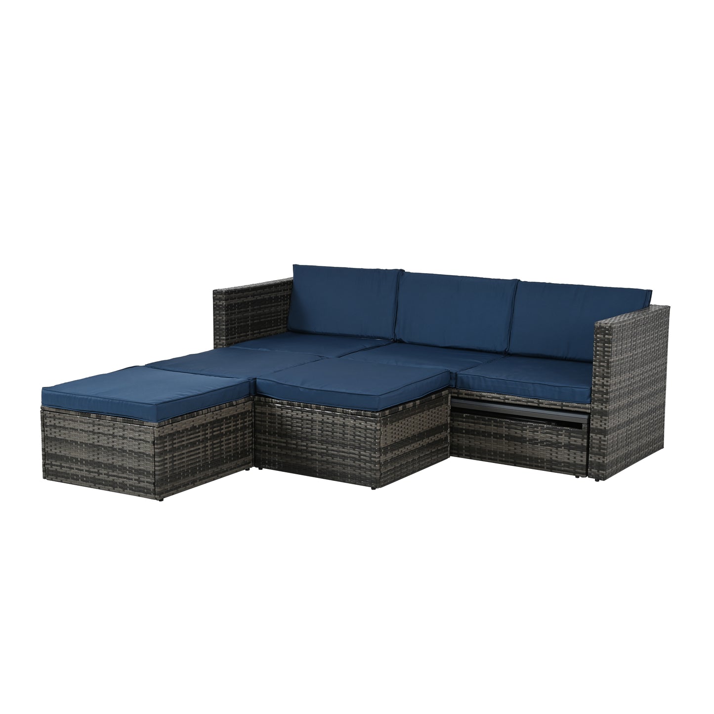 Patio Furniture, Outdoor Furniture, Seasonal PE Wicker Furniture,5 Set Wicker Furniture With Plywood Coffee Table,with lift TOP Coffee Table,with Lounger Sofa