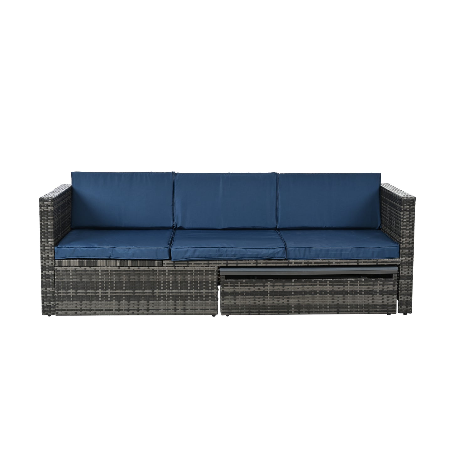 Patio Furniture, Outdoor Furniture, Seasonal PE Wicker Furniture,5 Set Wicker Furniture With Plywood Coffee Table,with lift TOP Coffee Table,with Lounger Sofa