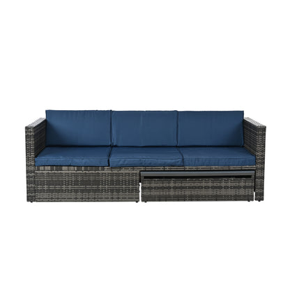 Patio Furniture, Outdoor Furniture, Seasonal PE Wicker Furniture,5 Set Wicker Furniture With Plywood Coffee Table,with lift TOP Coffee Table,with Lounger Sofa
