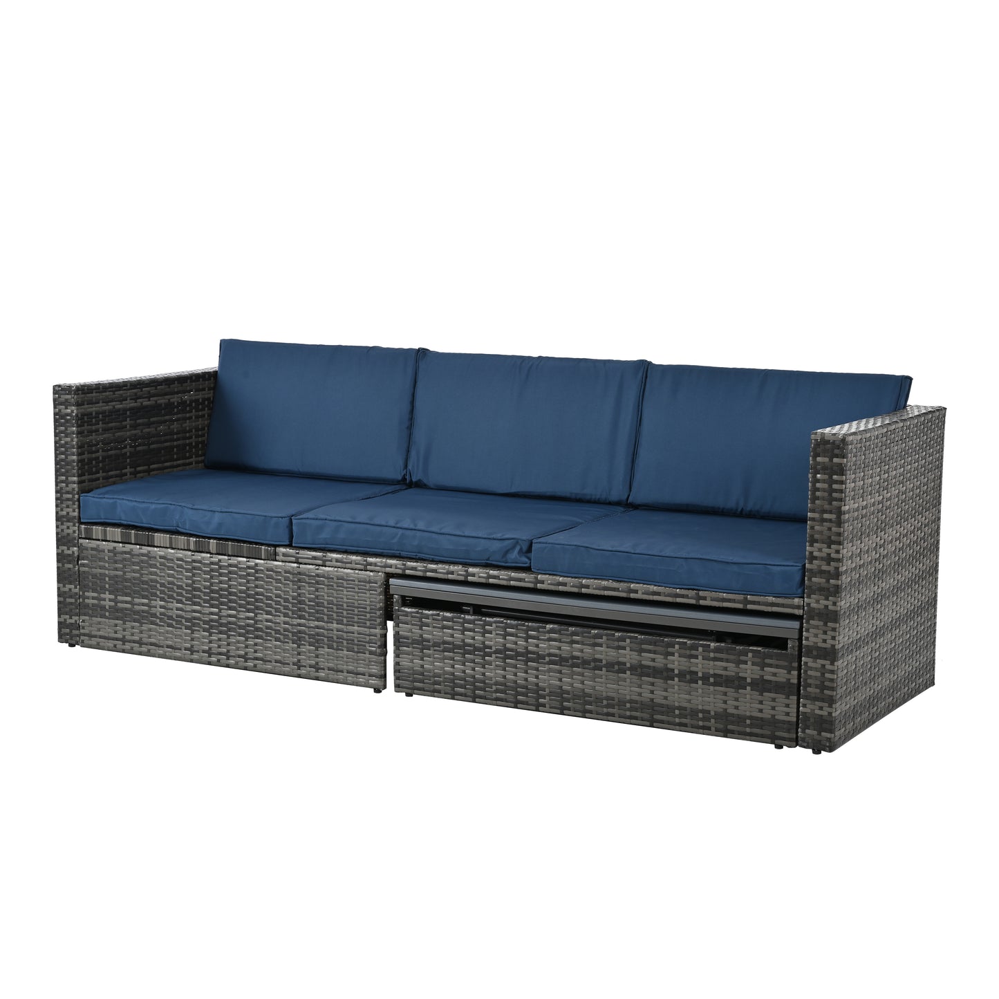 Patio Furniture, Outdoor Furniture, Seasonal PE Wicker Furniture,5 Set Wicker Furniture With Plywood Coffee Table,with lift TOP Coffee Table,with Lounger Sofa