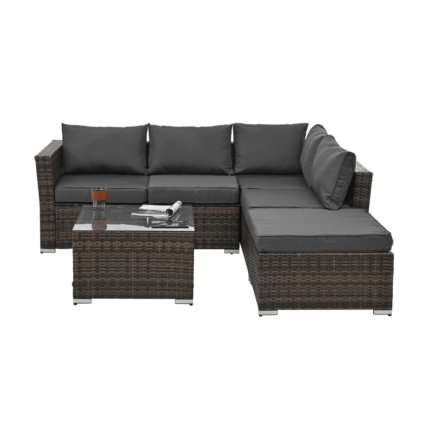 Patio Furniture, Outdoor Furniture, Seasonal PE Wicker Furniture, 4 Set Wicker Furniture With Tempered Glass Coffee Table